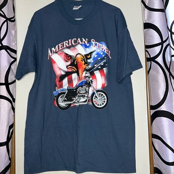 Mens Biker Shirt American Steel Motorcycle Pigment Dyed Tee T-Shirt - Picture 1 of 6